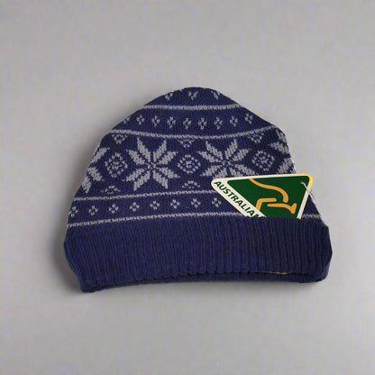 Alpaca Norwegian Pattern Beanie Blue Unisex