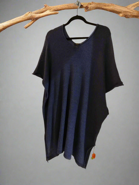 Alpaca Knit Poncho Super Light and Fresh Blue