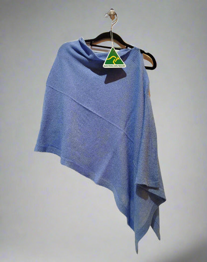 Alpaca Super Fine Jersey Knit Poncho, Sky Blue