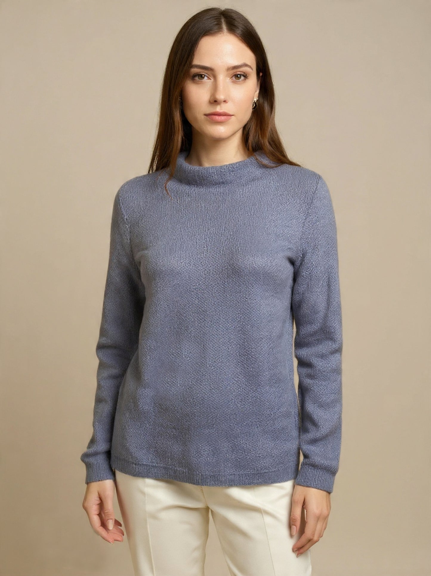 Baby Alpaca Pullover Jacquard Turtleneck Sky Blue