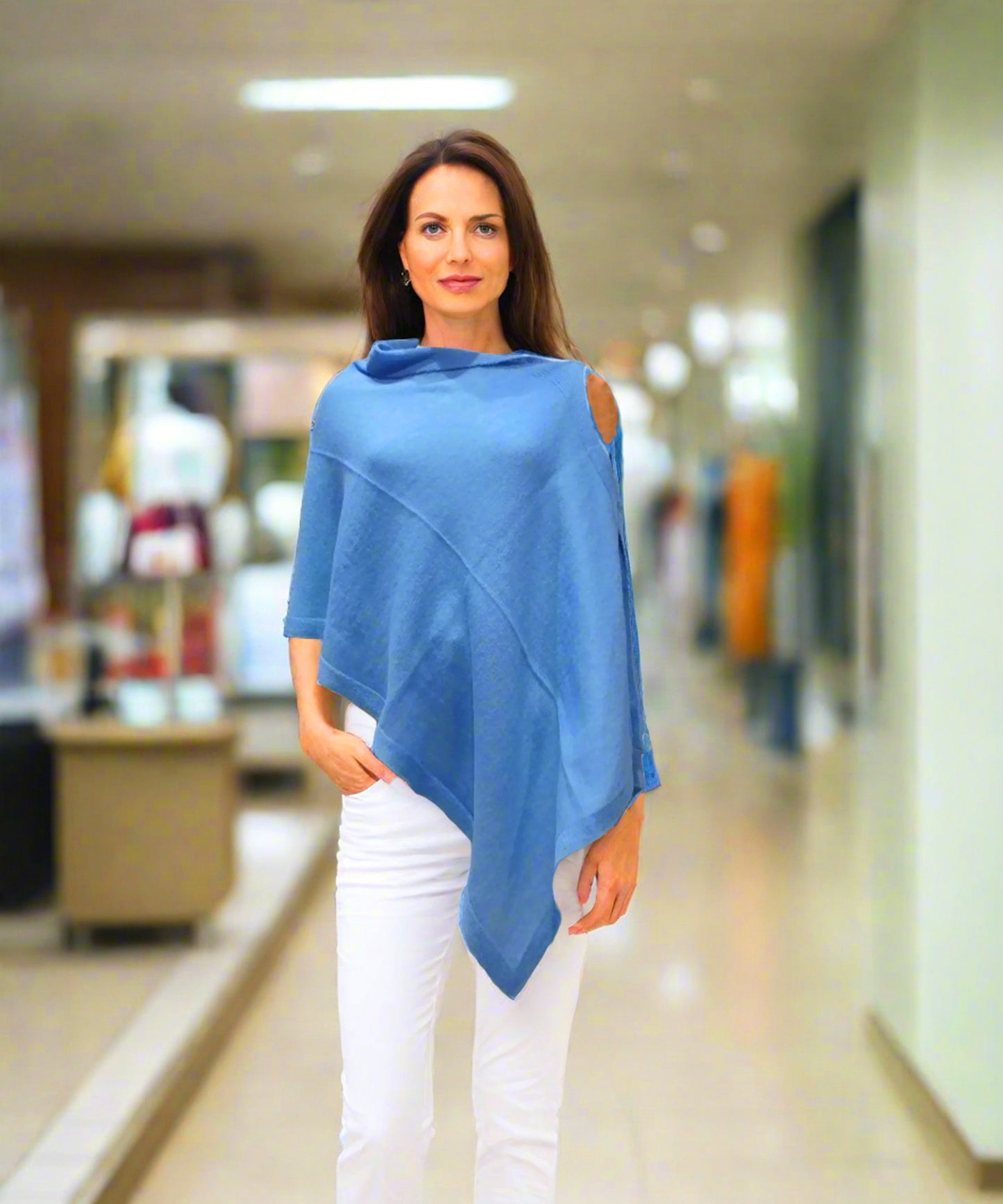Alpaca Super Fine Jersey Knit Poncho, Sky Blue