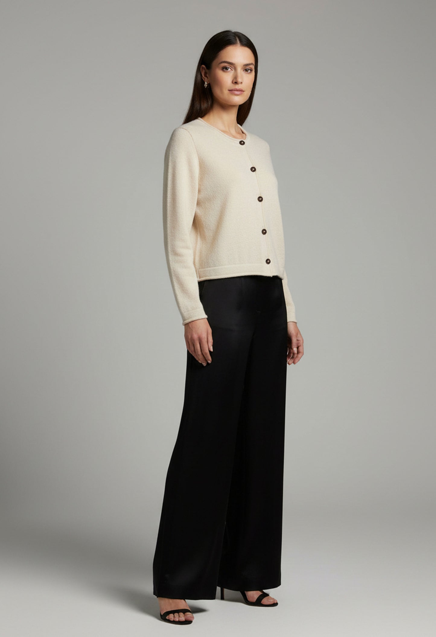 Alpaca  Cardigan Classy Jersey Roll Up Neckline, Milk Tone