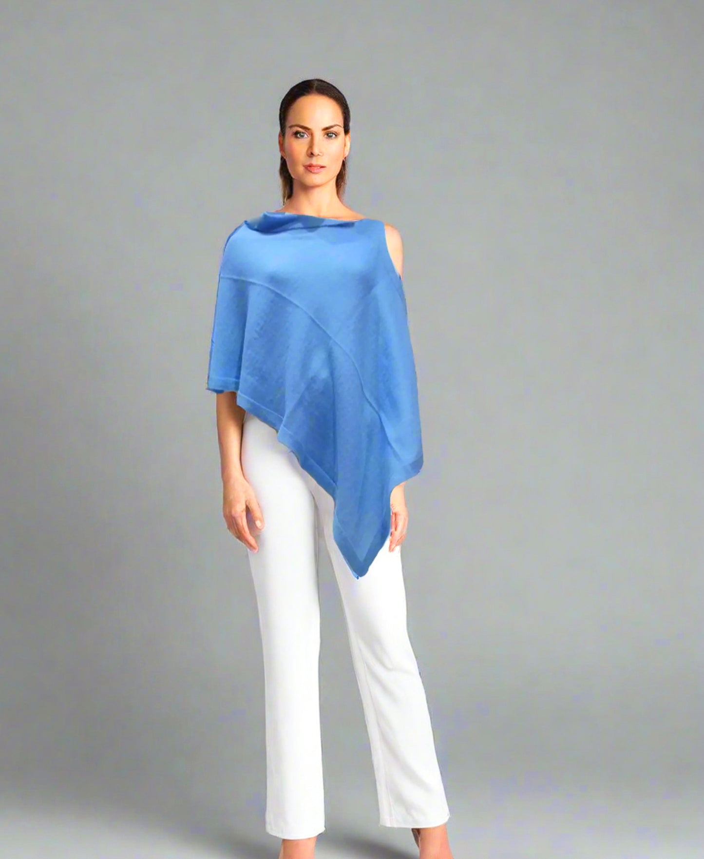 Alpaca Super Fine Jersey Knit Poncho, Sky Blue