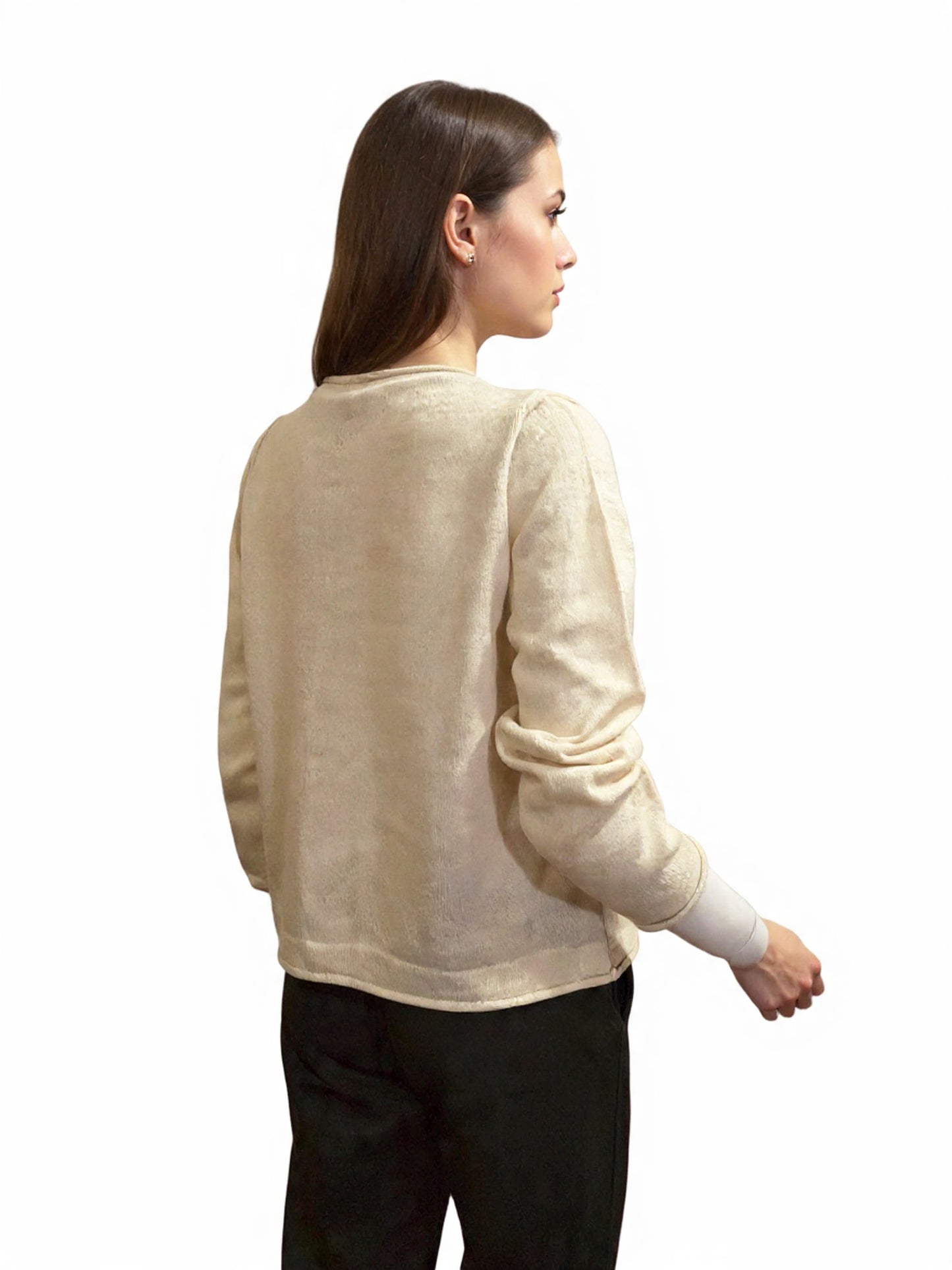 Alpaca  Cardigan Classy Jersey Roll Up Neckline, Milk Tone
