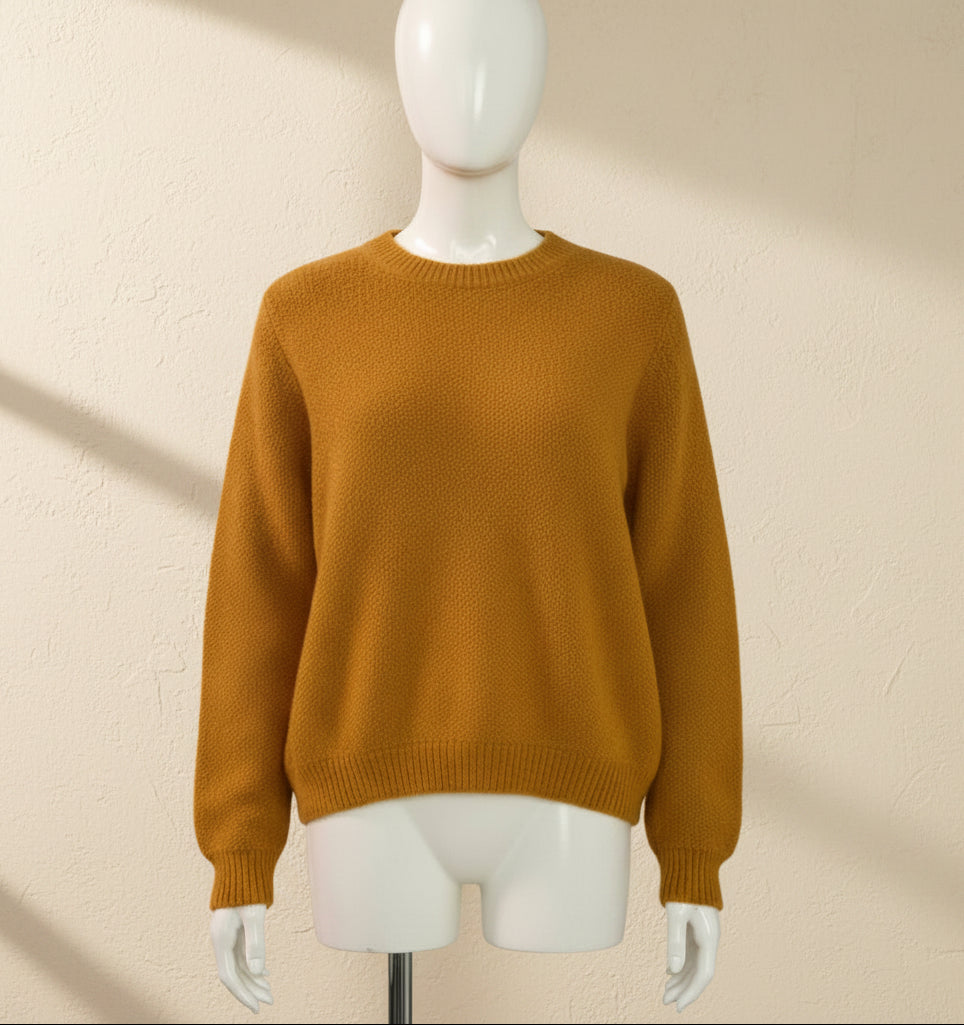 Alpaca Round Neckline Jacquard Pattern Gold