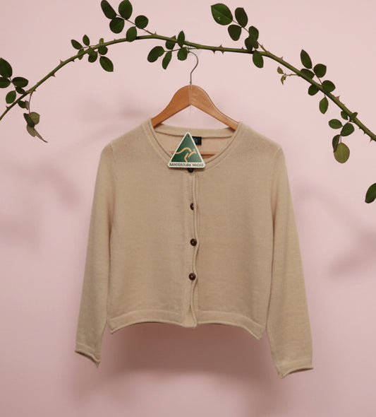 Alpaca  Cardigan Classy Jersey Roll Up Neckline, Milk Tone