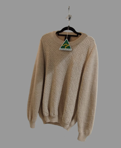Alpaca Textured Jacquard Men Sweater Beige