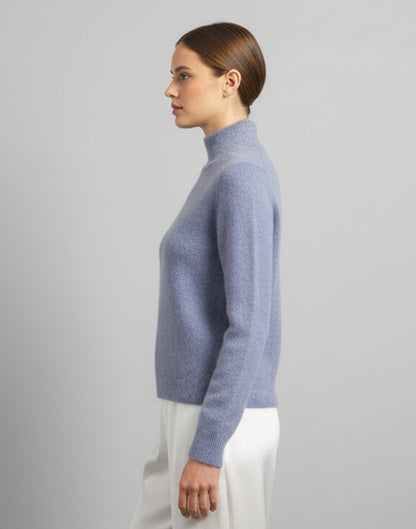 Baby Alpaca Pullover Jacquard Turtleneck Sky Blue
