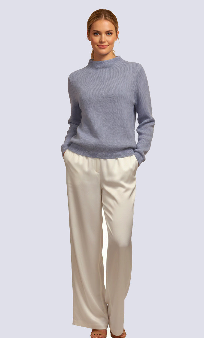 Baby Alpaca Pullover Jacquard Turtleneck Sky Blue