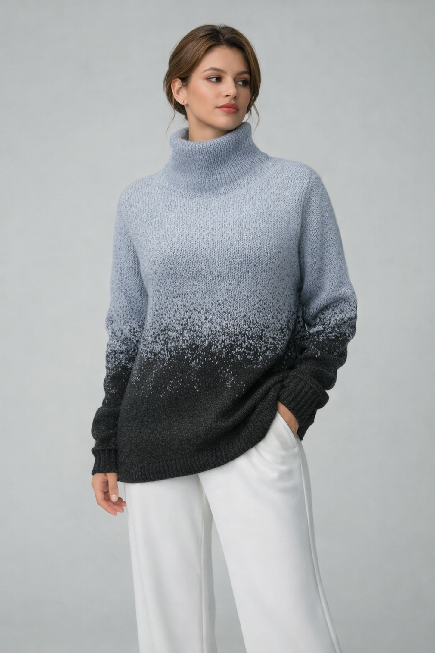 Women's Alpaca High Neck Jacquard Knit Sweater | Light Blue