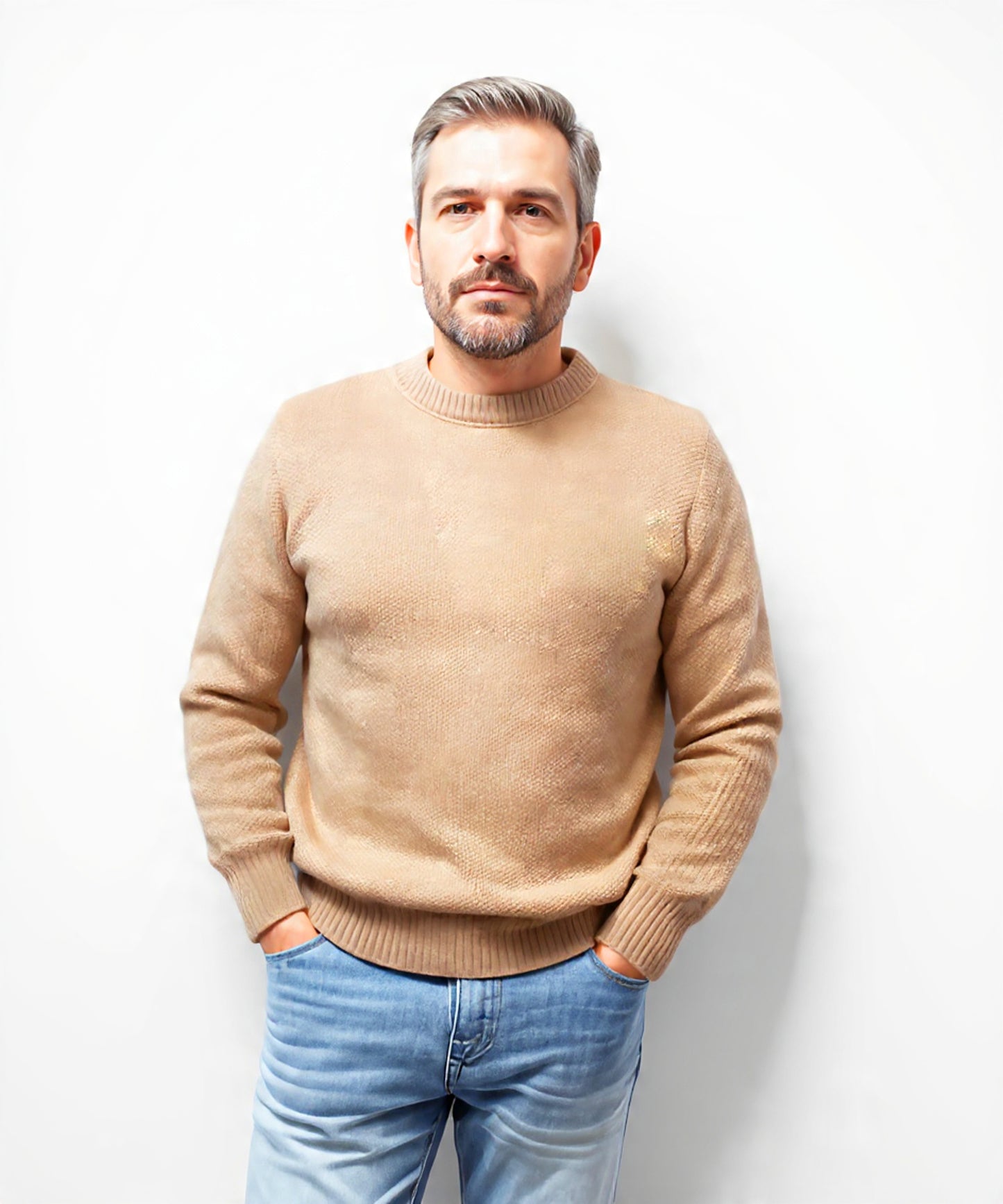 Alpaca Jacquard Sweater Men Natural Beige