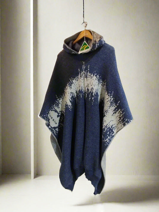 Australian Alpaca Thick Poncho Hooded, Disruption Blue