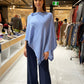 Alpaca Super Fine Jersey Knit Poncho, Sky Blue