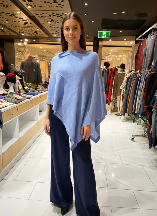 Alpaca Super Fine Jersey Knit Poncho, Sky Blue