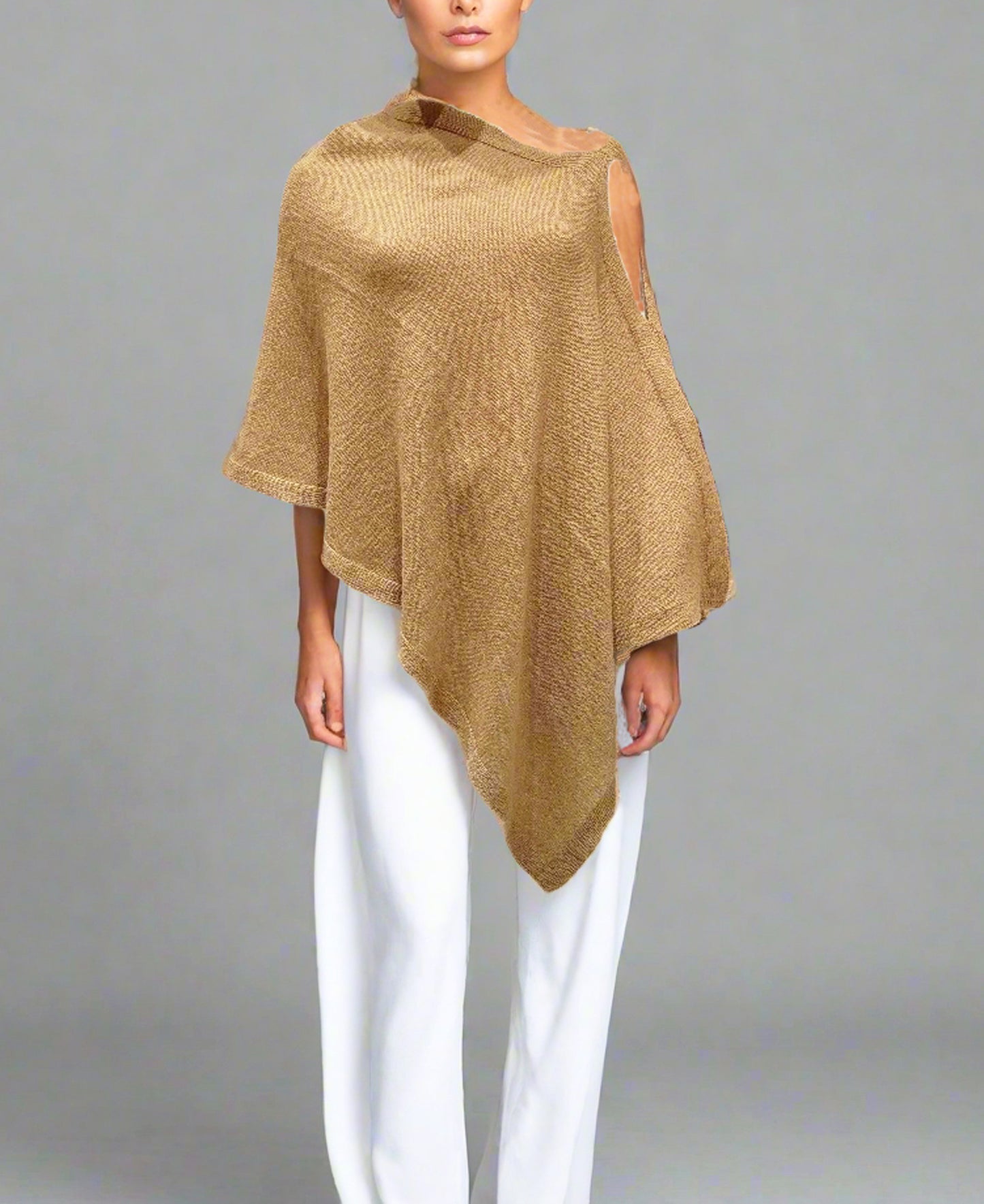 Alpaca Super Fine Jersey Knit Poncho, Dessert Camel