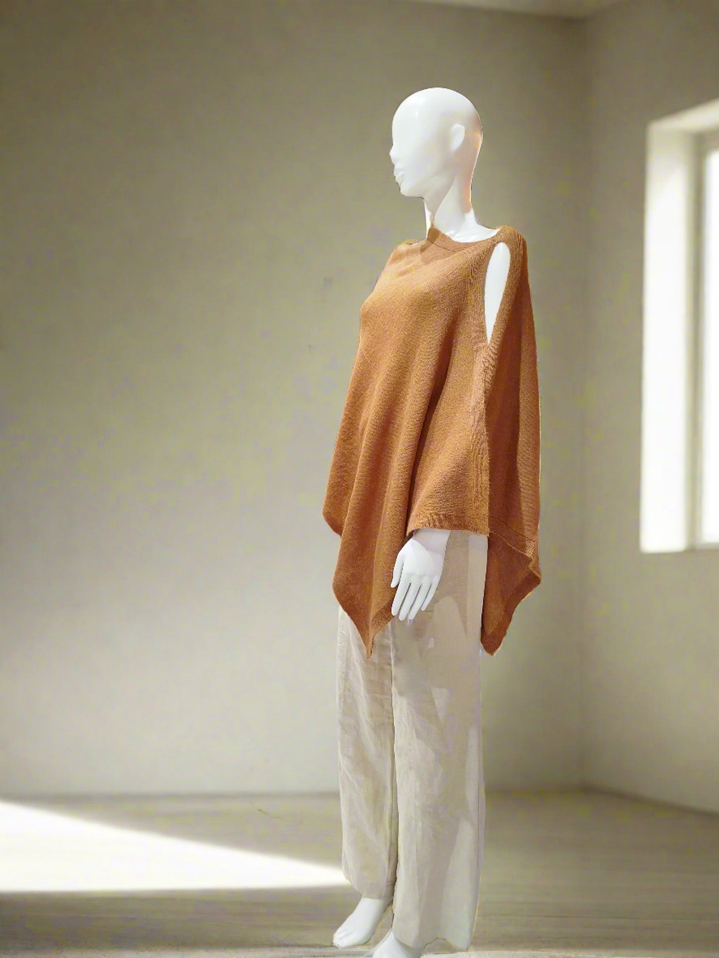 Alpaca Super Fine Jersey Knit Poncho, Dessert Camel