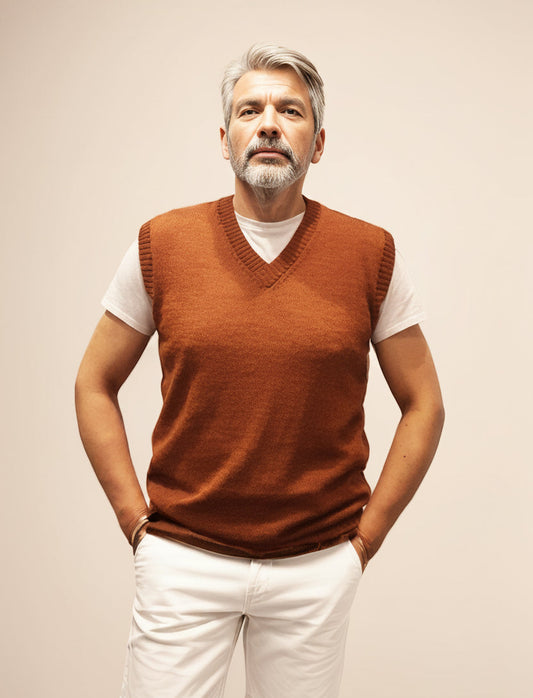 Men's Alpaca Classic V-Neck Vest Terracotta