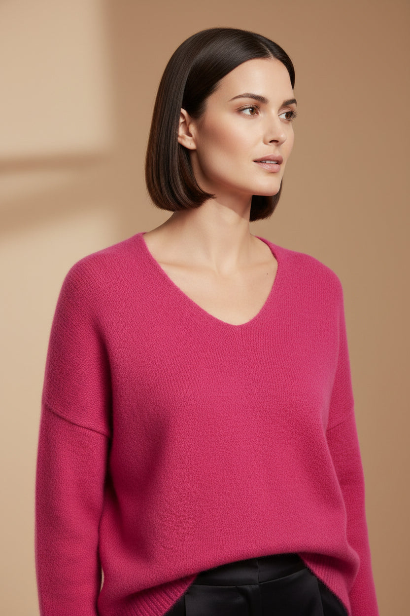 Alpaca Mohair Pullover Sweater Plus Size , Fuchsia