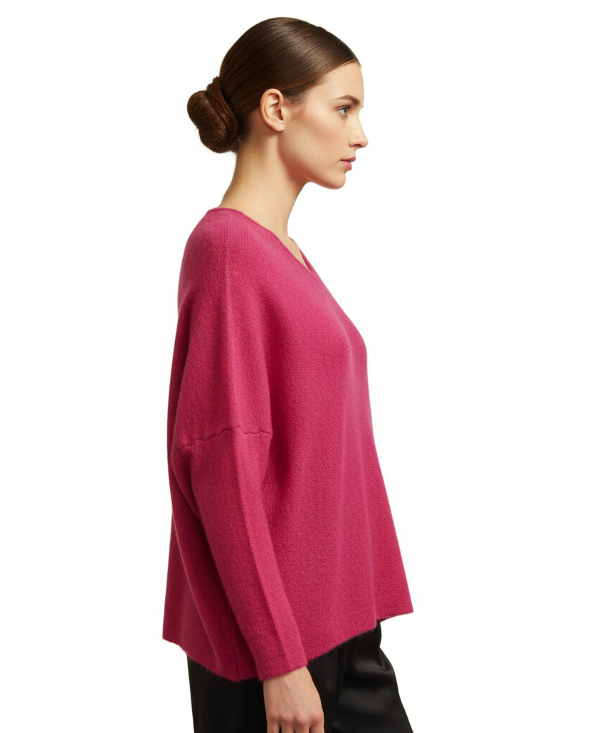 Alpaca Mohair Pullover Sweater Plus Size , Fuchsia