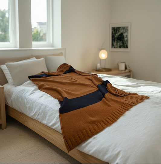Luxury Mohair Alpaca Extra Soft Throw Blanket Camel-Blue