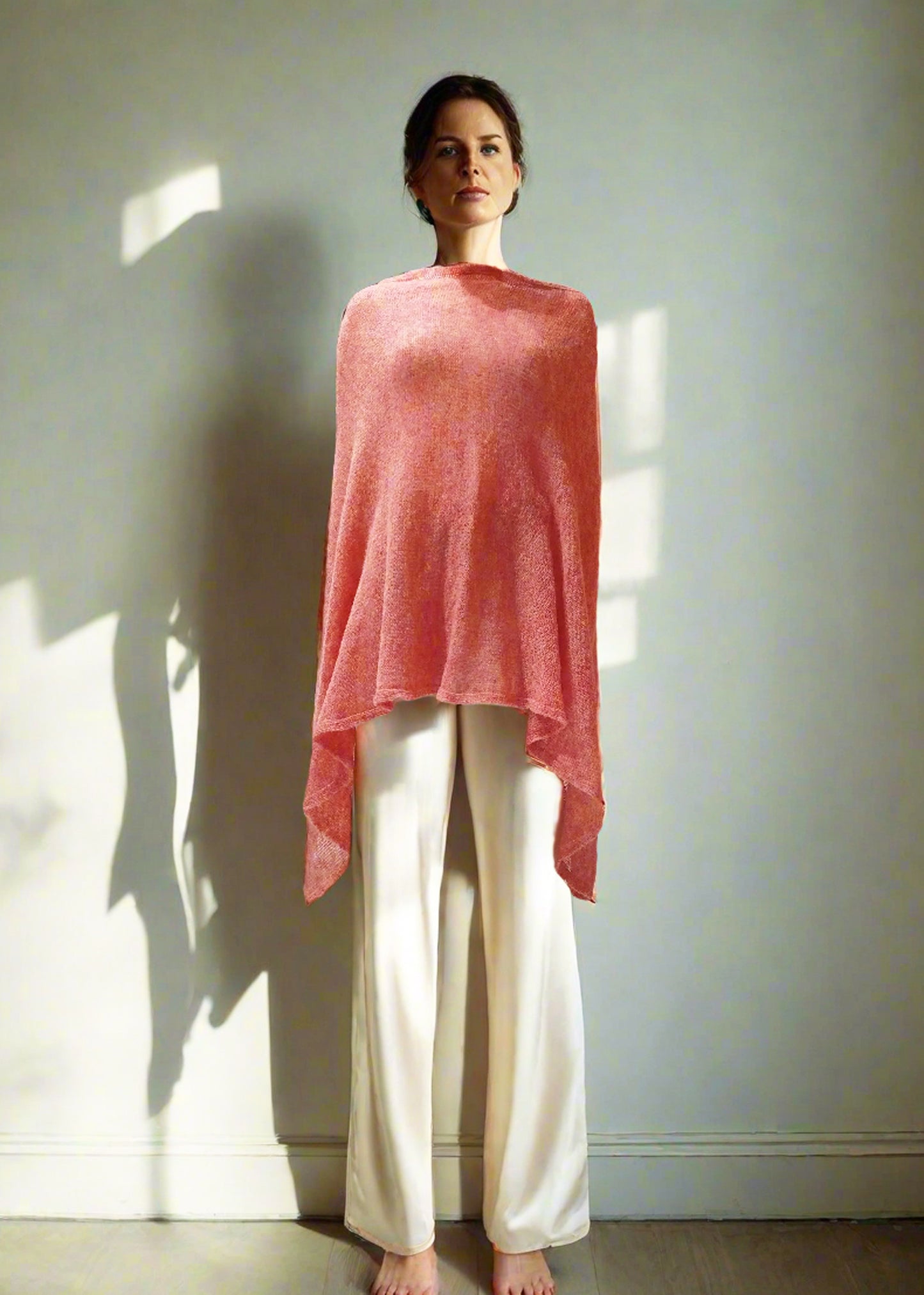 Alpaca Fresh Knit Poncho Jersey Open Pattern, Gold Pink