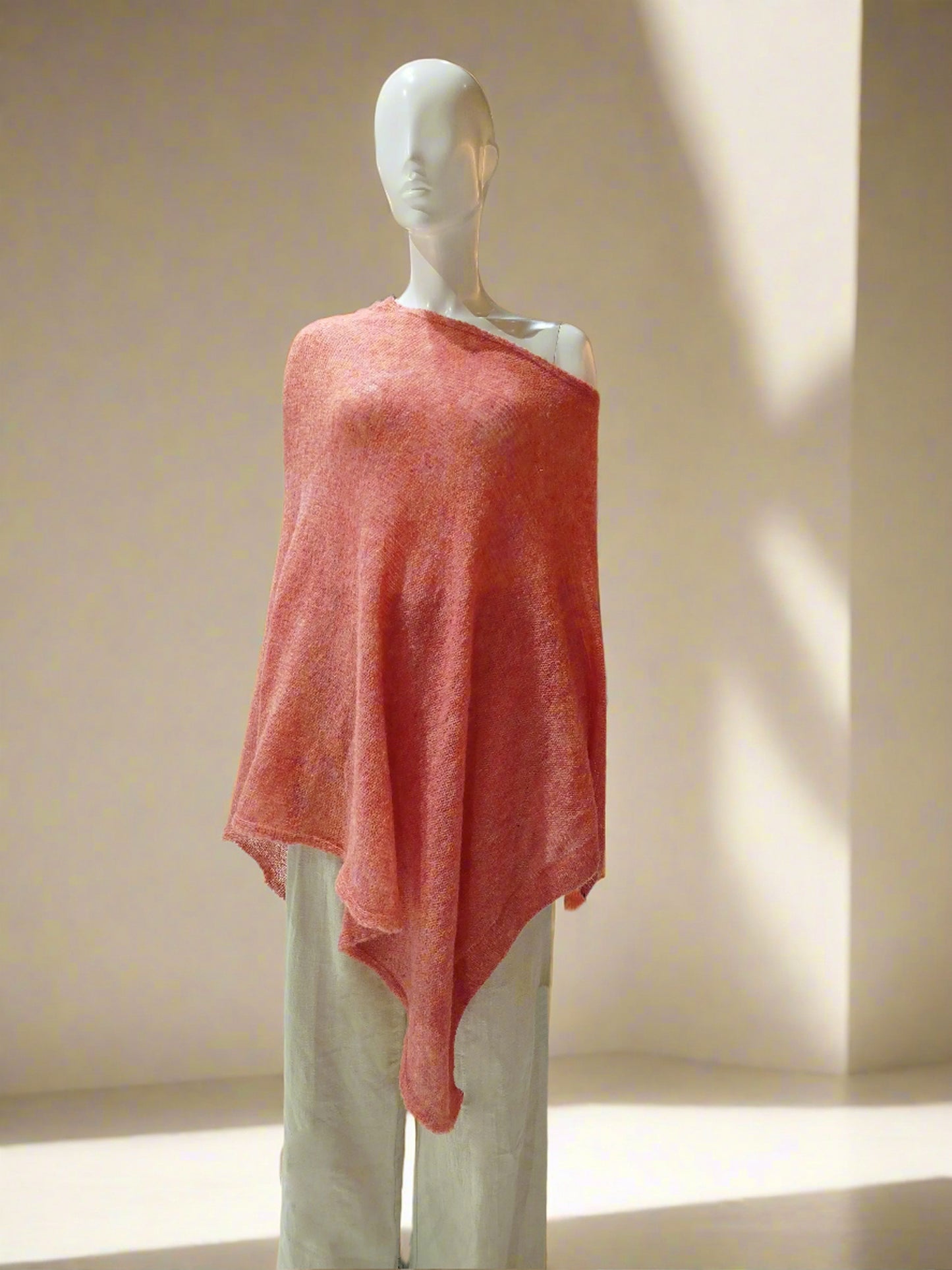 Alpaca Fresh Knit Poncho Jersey Open Pattern, Gold Pink