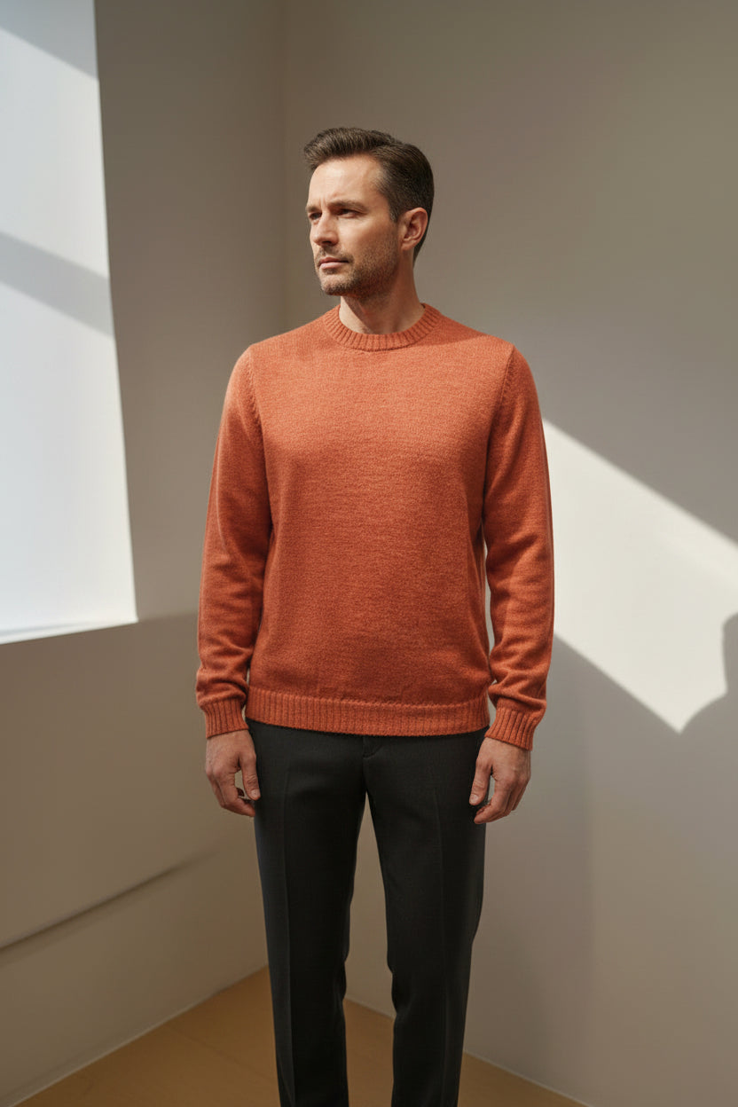 Alpaca Round Neck Sweater Men – Terracotta