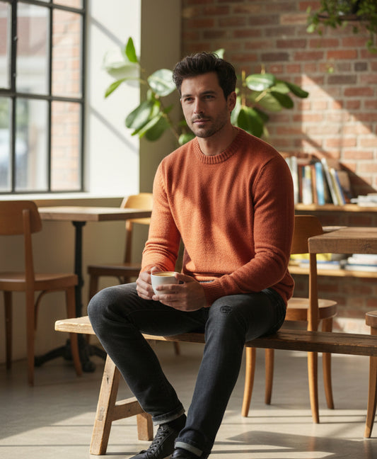 Alpaca Round Neck Jersey Sweater Men – Terracotta