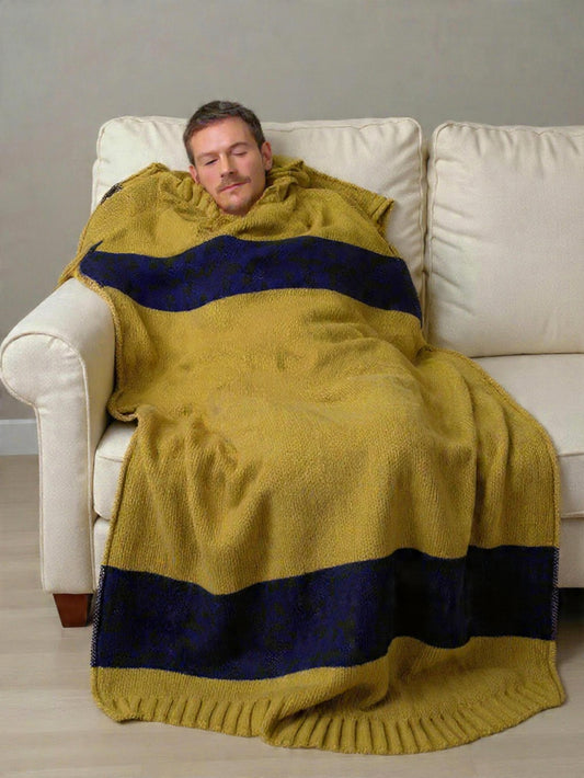 Luxury Mohair Alpaca Extra Soft Throw Blanket Lemon-Blue