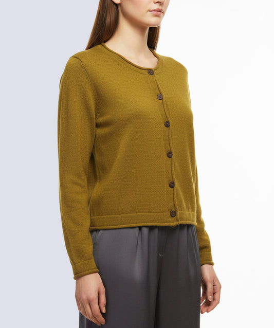 Alpaca  Cardigan Classy Jersey Roll Up Neckline, Mustard