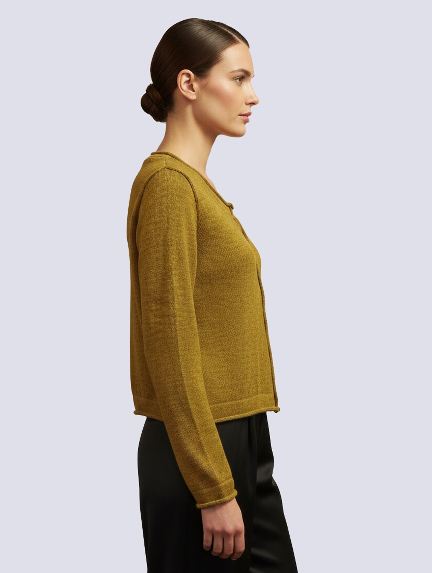 Alpaca  Cardigan Classy Jersey Roll Up Neckline, Mustard