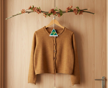 Alpaca  Cardigan Classy Jersey Roll Up Neckline, Mustard