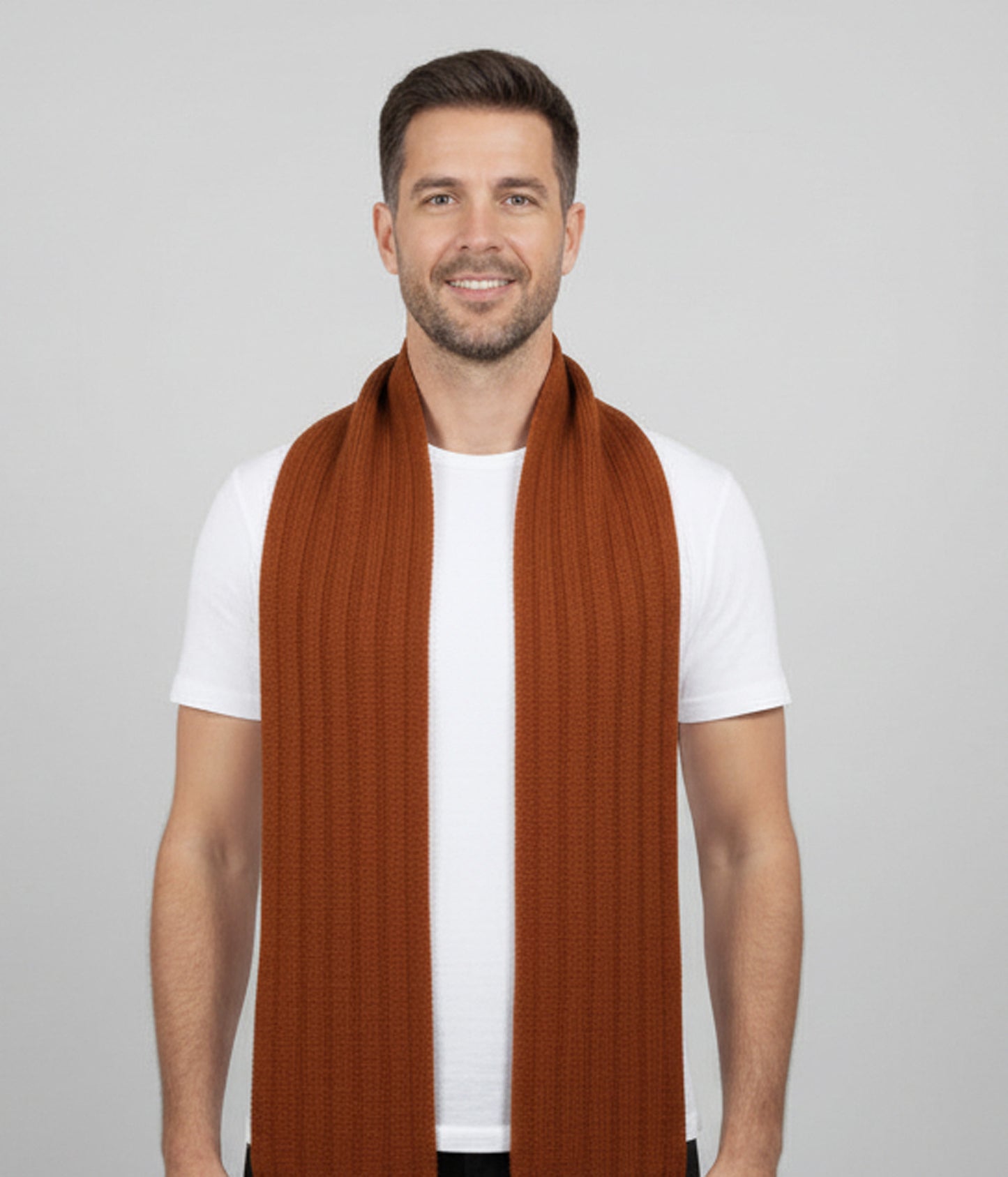 Alpaca Unisex Extra Soft Thick Stripe Scarf, Terracotta
