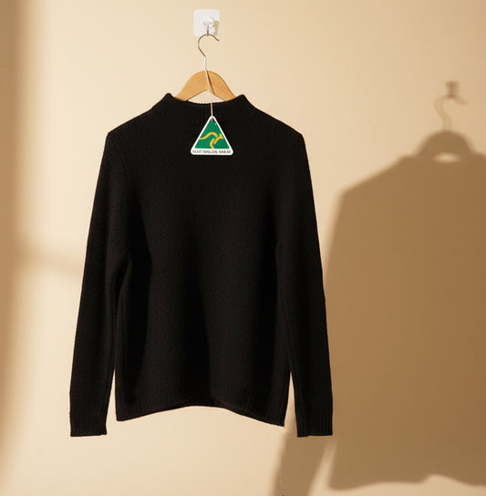 Baby Alpaca Pullover Jacquard High Neck Black