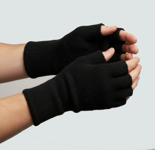 Handmade Alpaca Large Gloves Half- finger Black