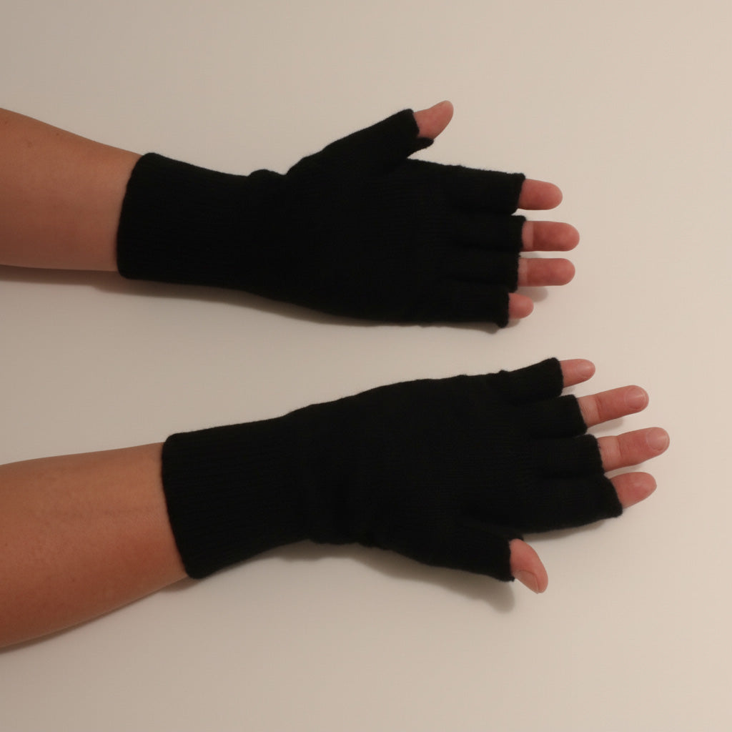 Handmade Alpaca Large Gloves Half- finger Black