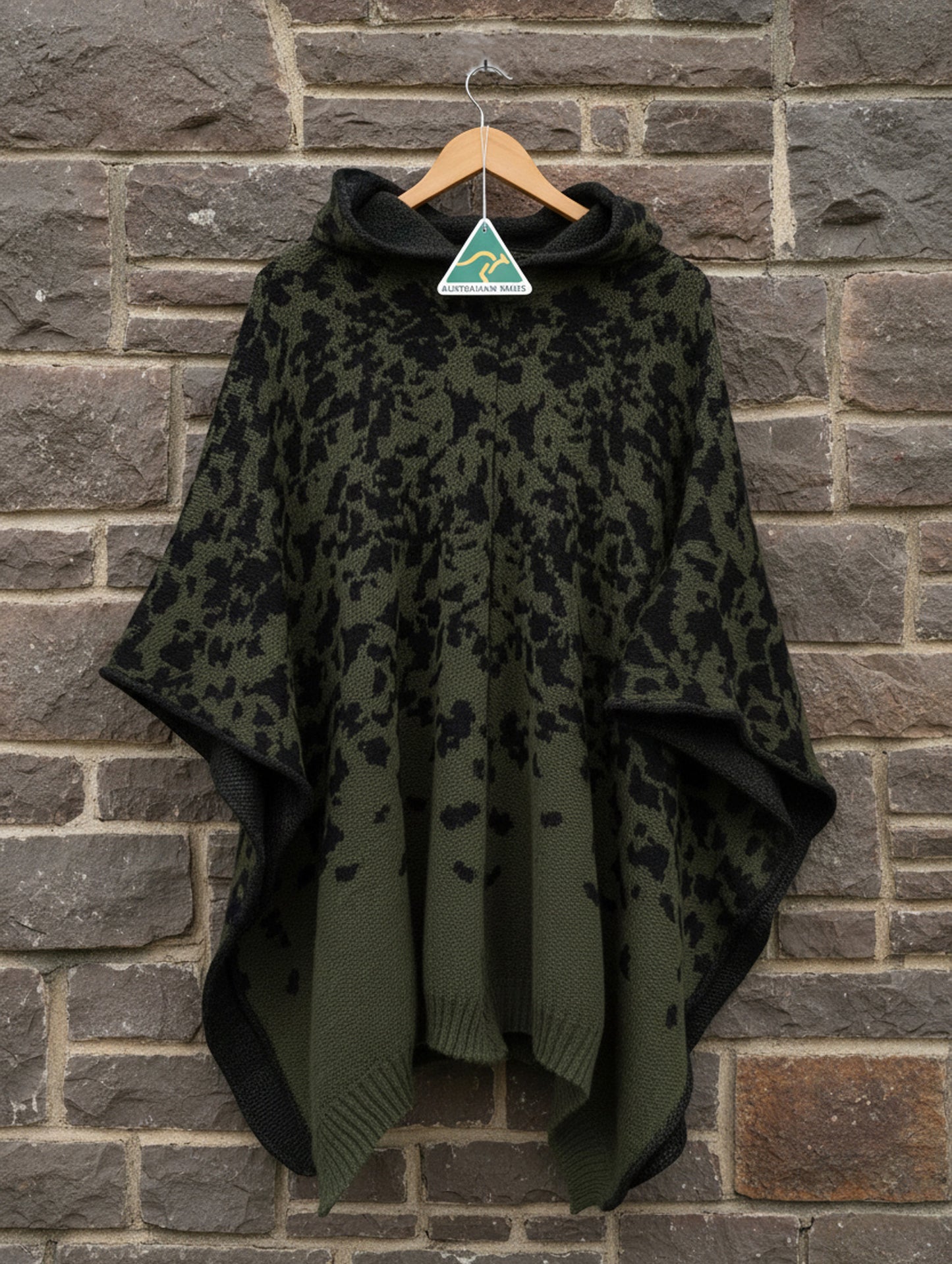 Australian Alpaca Thick Poncho Hooded, CAMO Green