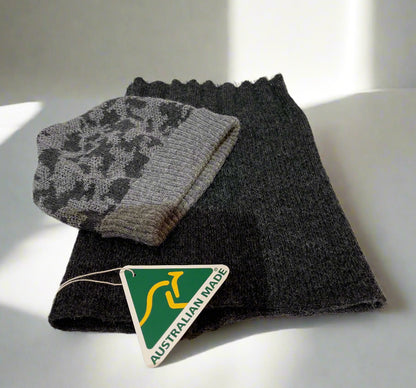 Alpaca Unisex Set CAMO Beanie/Neck warmer Charcoal