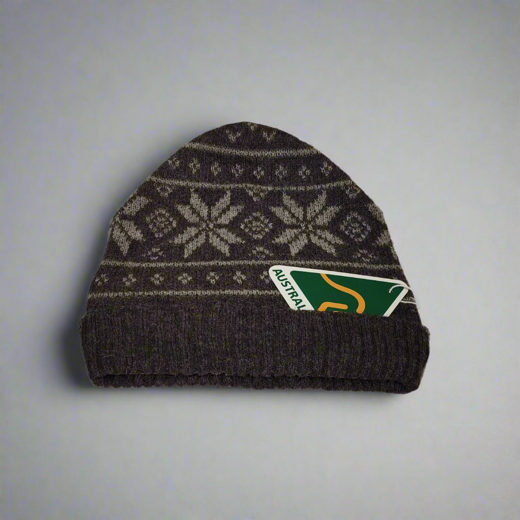 Alpaca Norwegian Pattern Beanie Gray Unisex