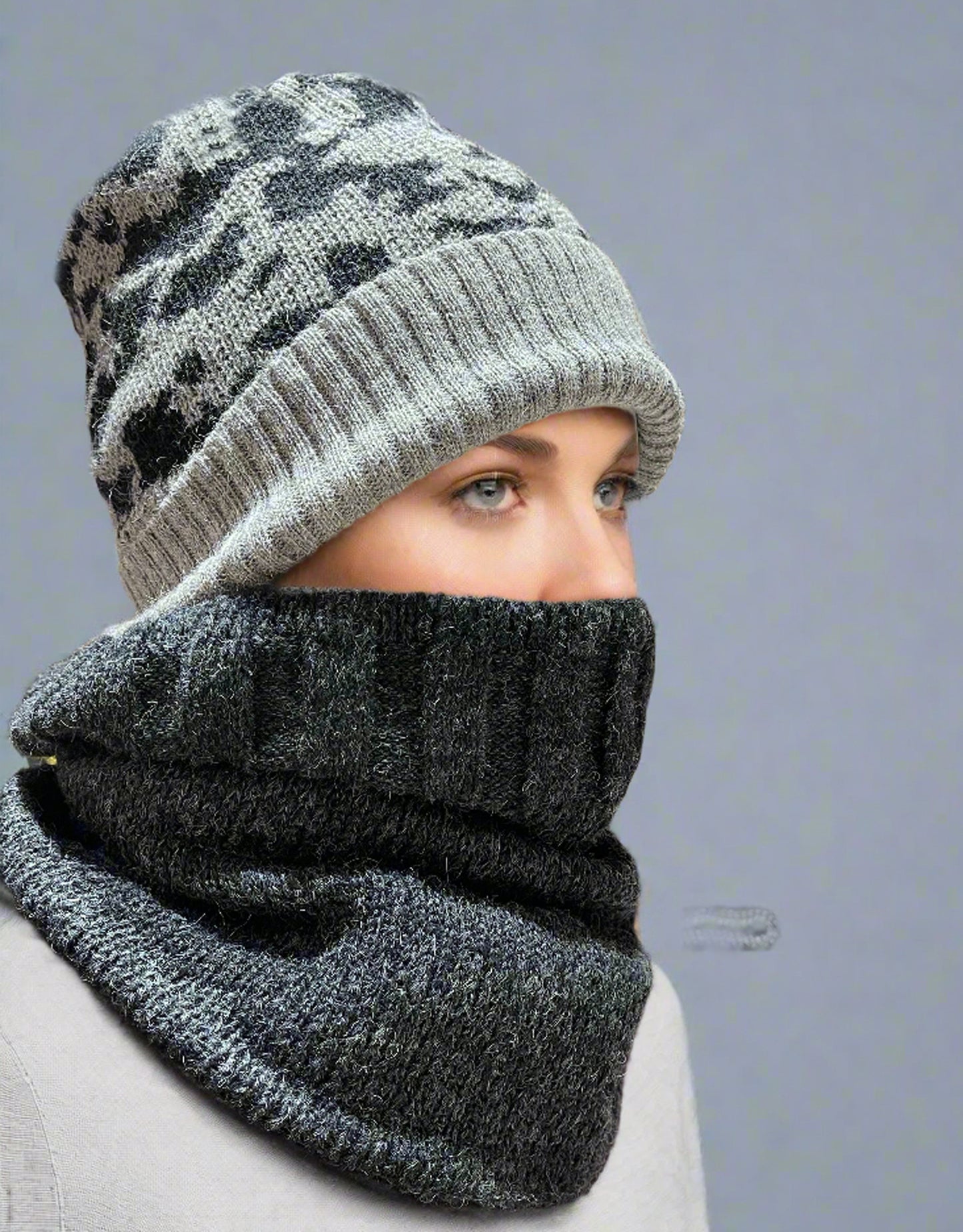 Alpaca Unisex Set CAMO Beanie/Neck warmer Charcoal