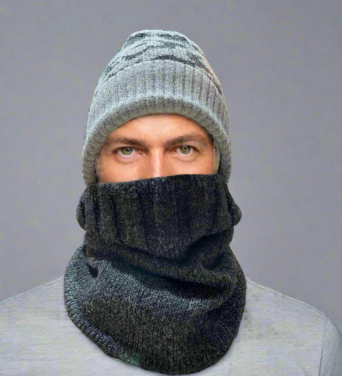 Alpaca Unisex Set CAMO Beanie/Neck warmer Charcoal