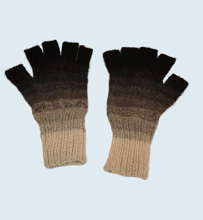 Handmade Alpaca Gloves Natural Gradient Pattern