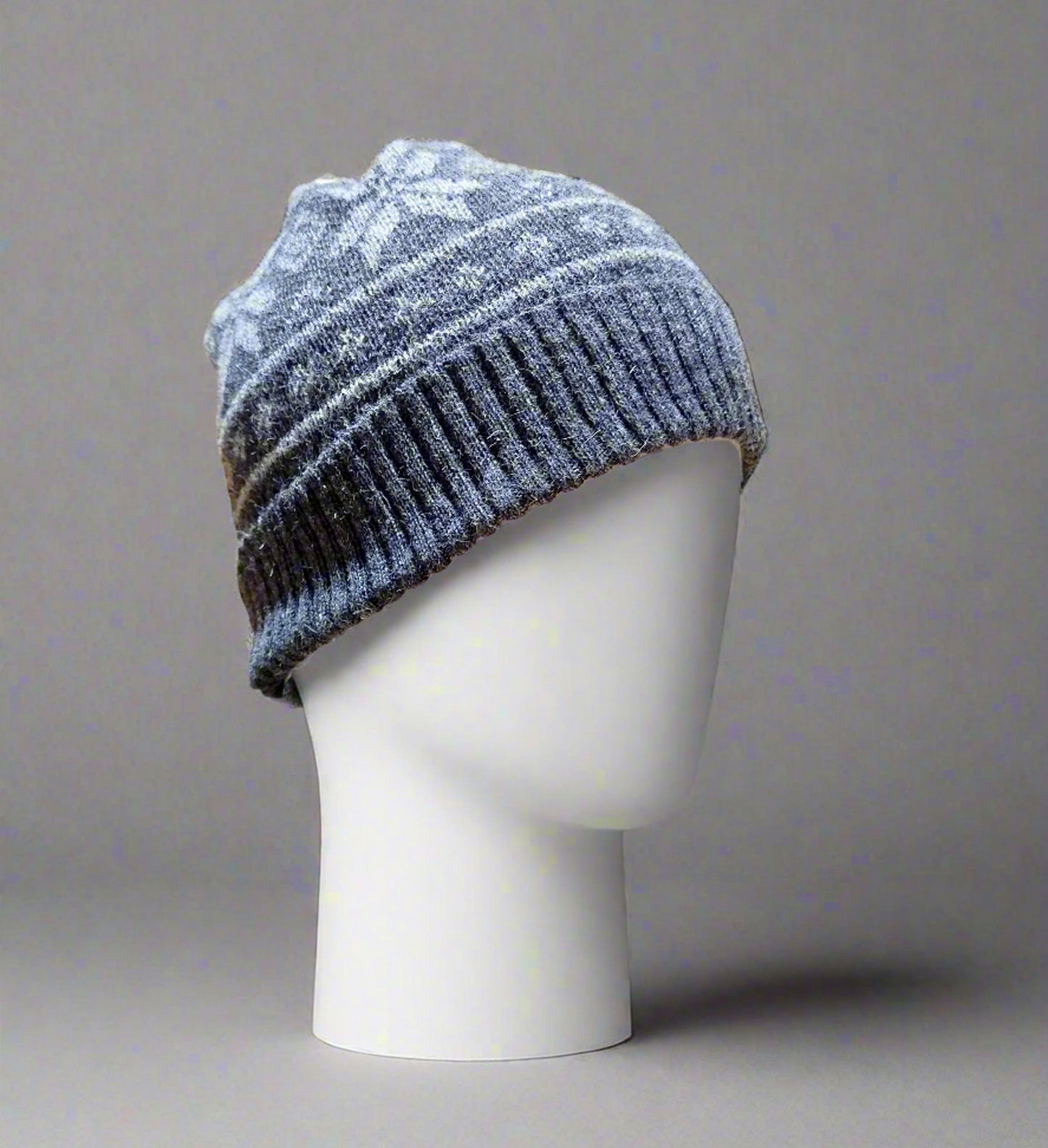 Alpaca Norwegian Pattern Beanie Gray Unisex