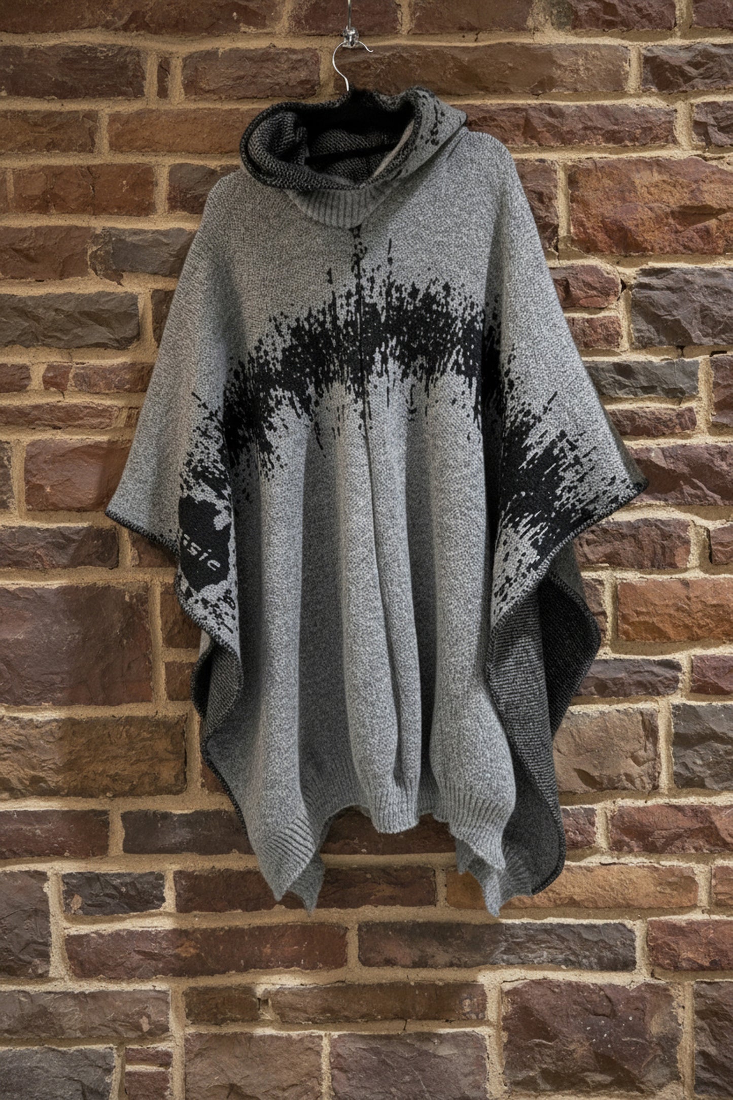 Australian Alpaca Thick Poncho Hooded, Disruption in Grey