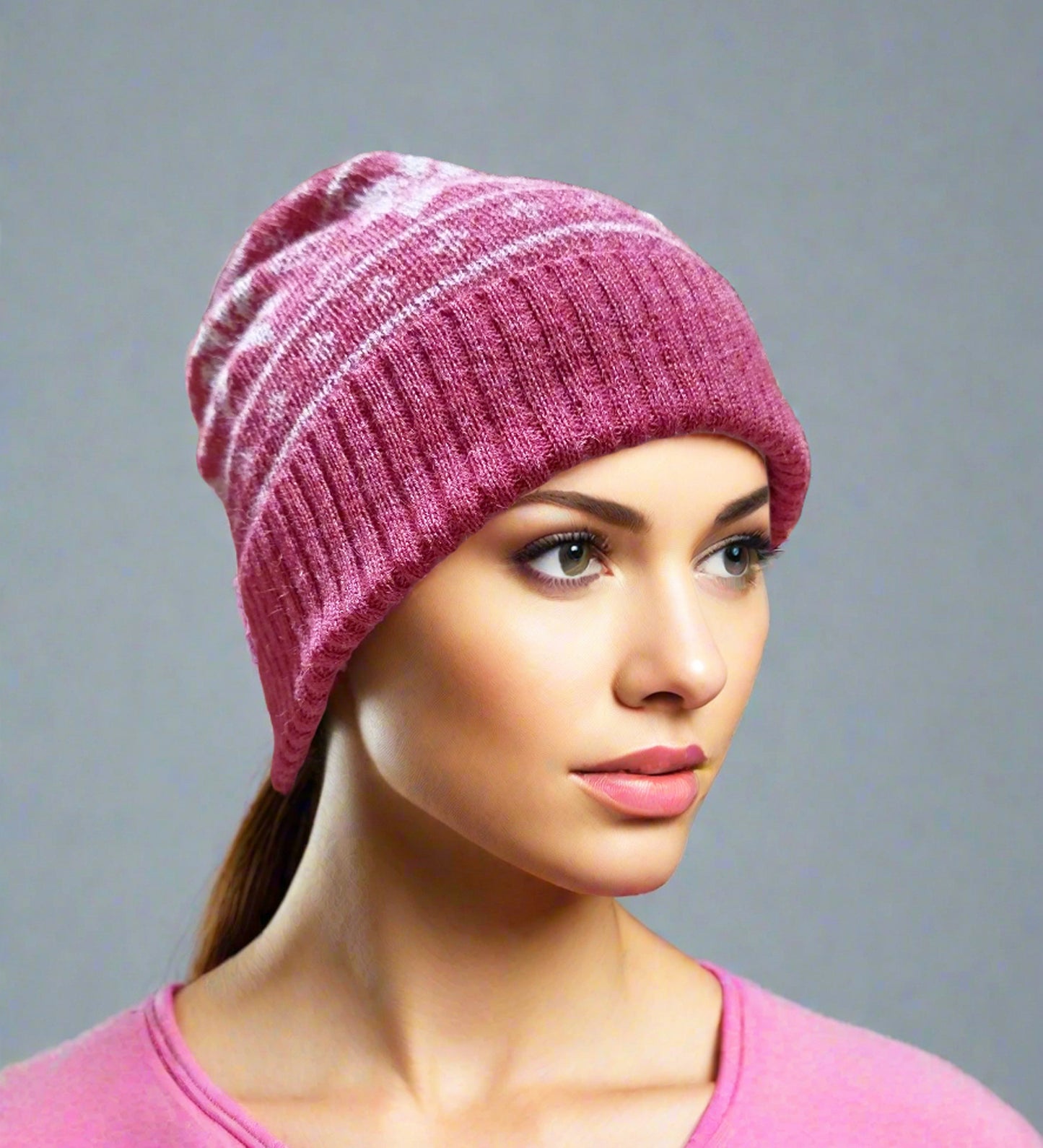 Alpaca Norwegian Pattern Beanie Pink tones