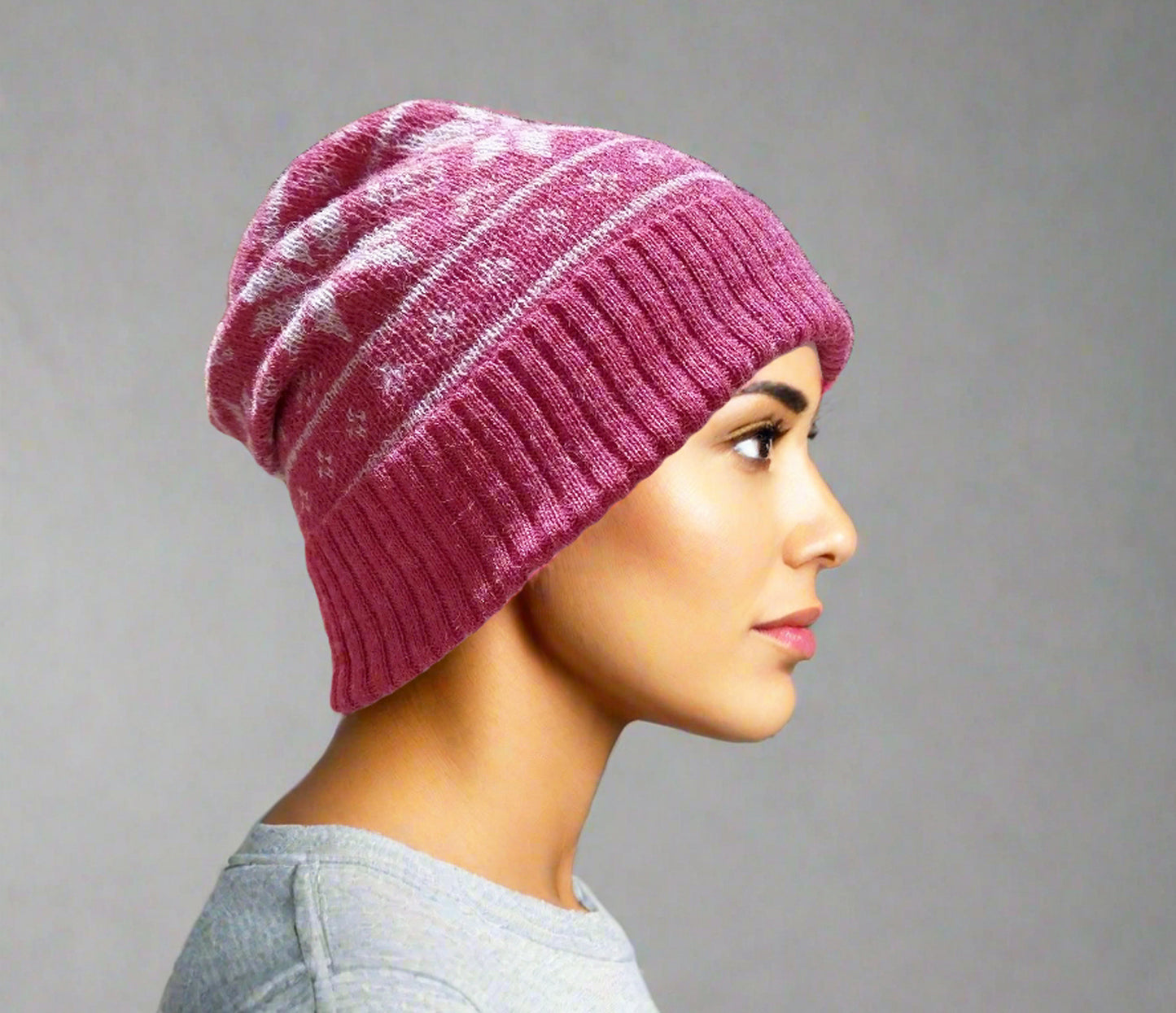 Alpaca Norwegian Pattern Beanie Pink tones