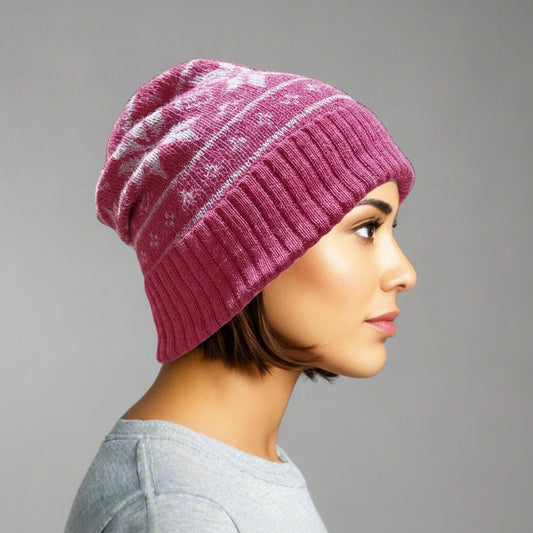 Alpaca Norwegian Pattern Beanie Royal Pink