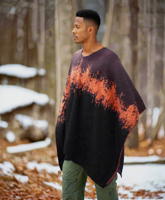 Australian Alpaca Thick Poncho, Disruption V-Neck Charcoal