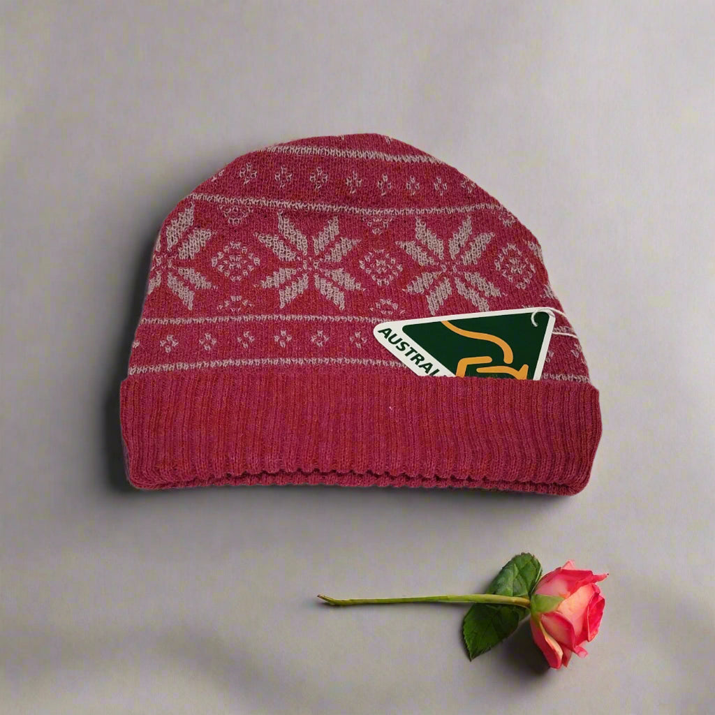 Alpaca Norwegian Pattern Beanie Pink tones