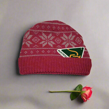 Alpaca Norwegian Pattern Beanie Pink tones
